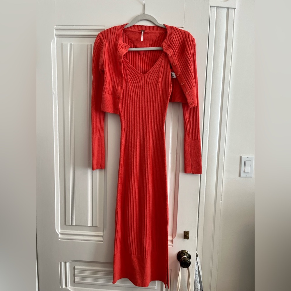 Free People Coral Sweater midi cardigan set